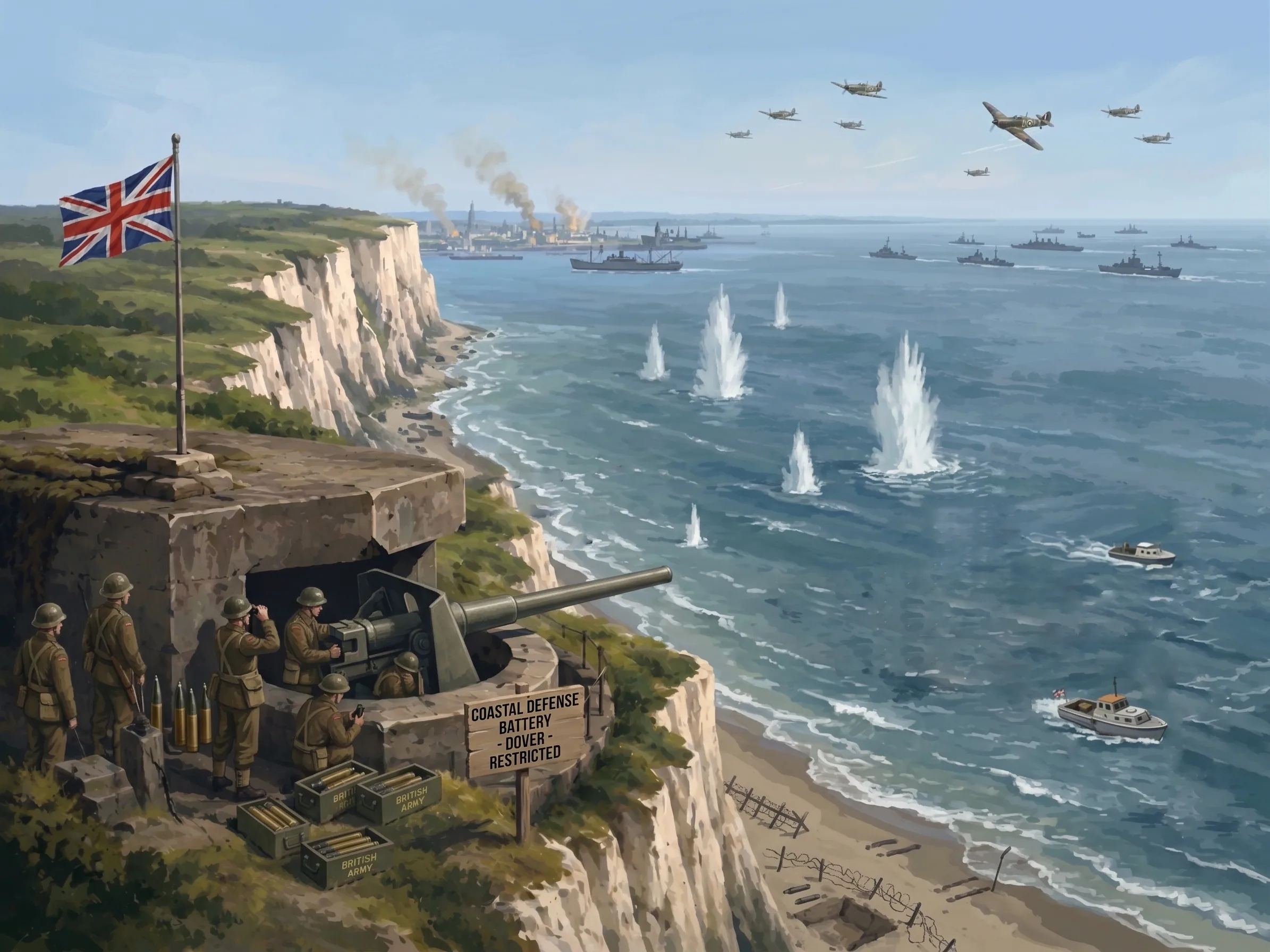Dover and the Channel under a tense but quiet sky
